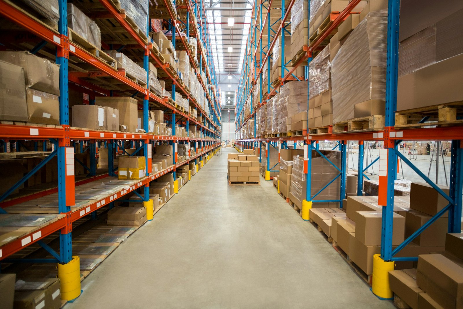 Boxes kept on shelves in the warehouse