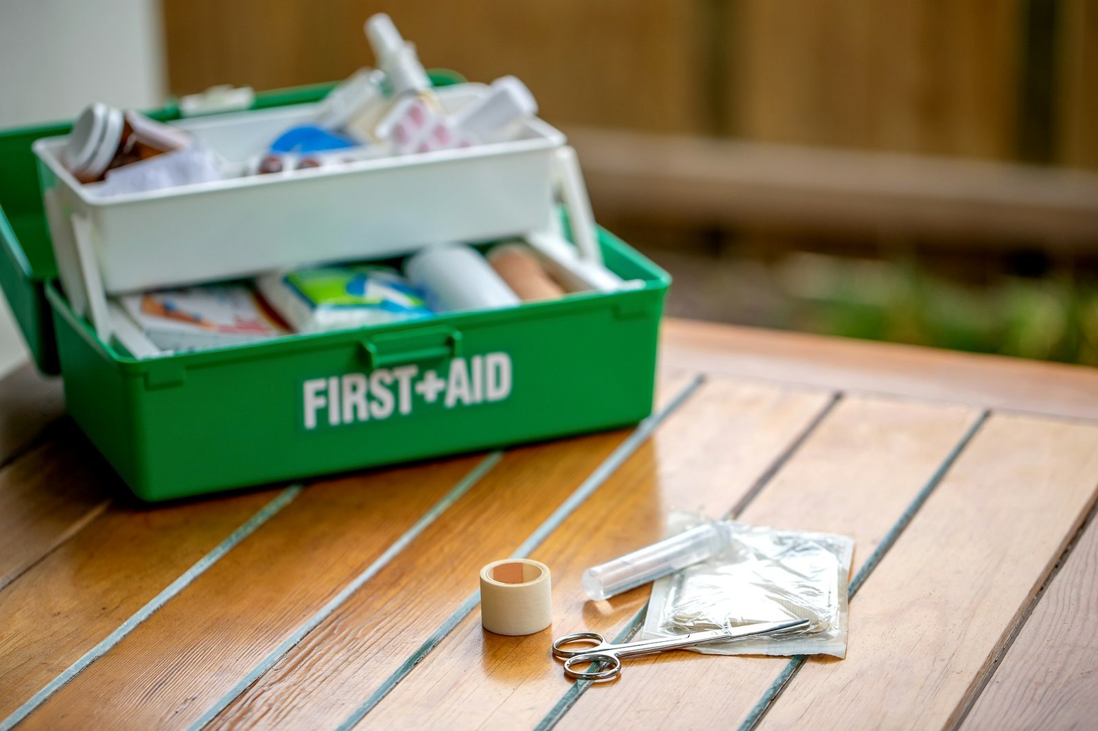 First aid kit on the table